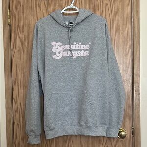 Gray Hoodie with Pink Print